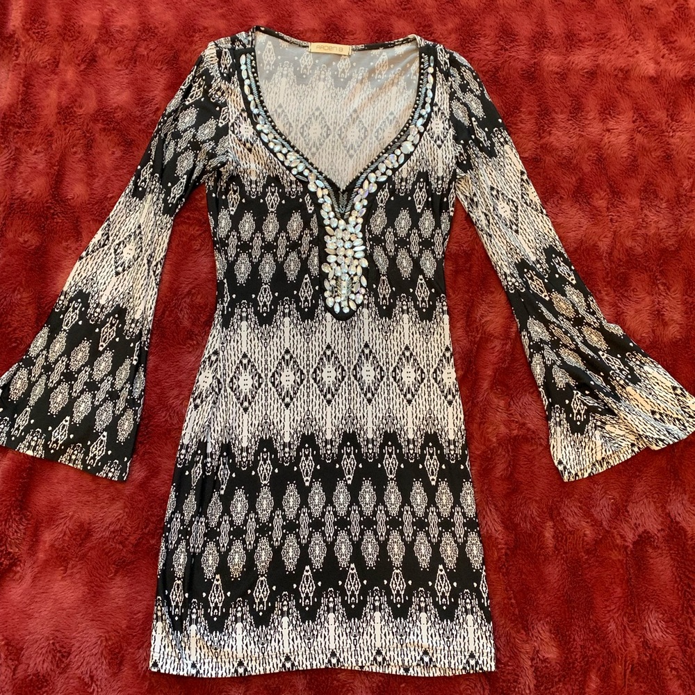 Arden B black and white dress with jeweled detail